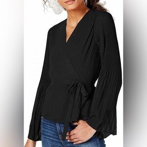 Bar III chiffon overlap black blouse size S